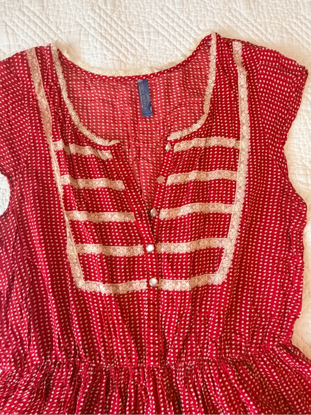Free People Red Polka Dot Romantic Babydoll Mini Dress - Picture 3 of 5